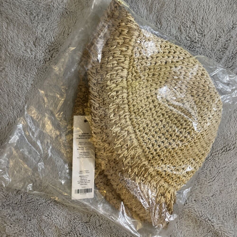 Eugenia Kim Bailey Bucket Hat Tan Crochet Paper Straw Cloche Women One Size